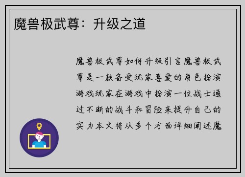 魔兽极武尊：升级之道